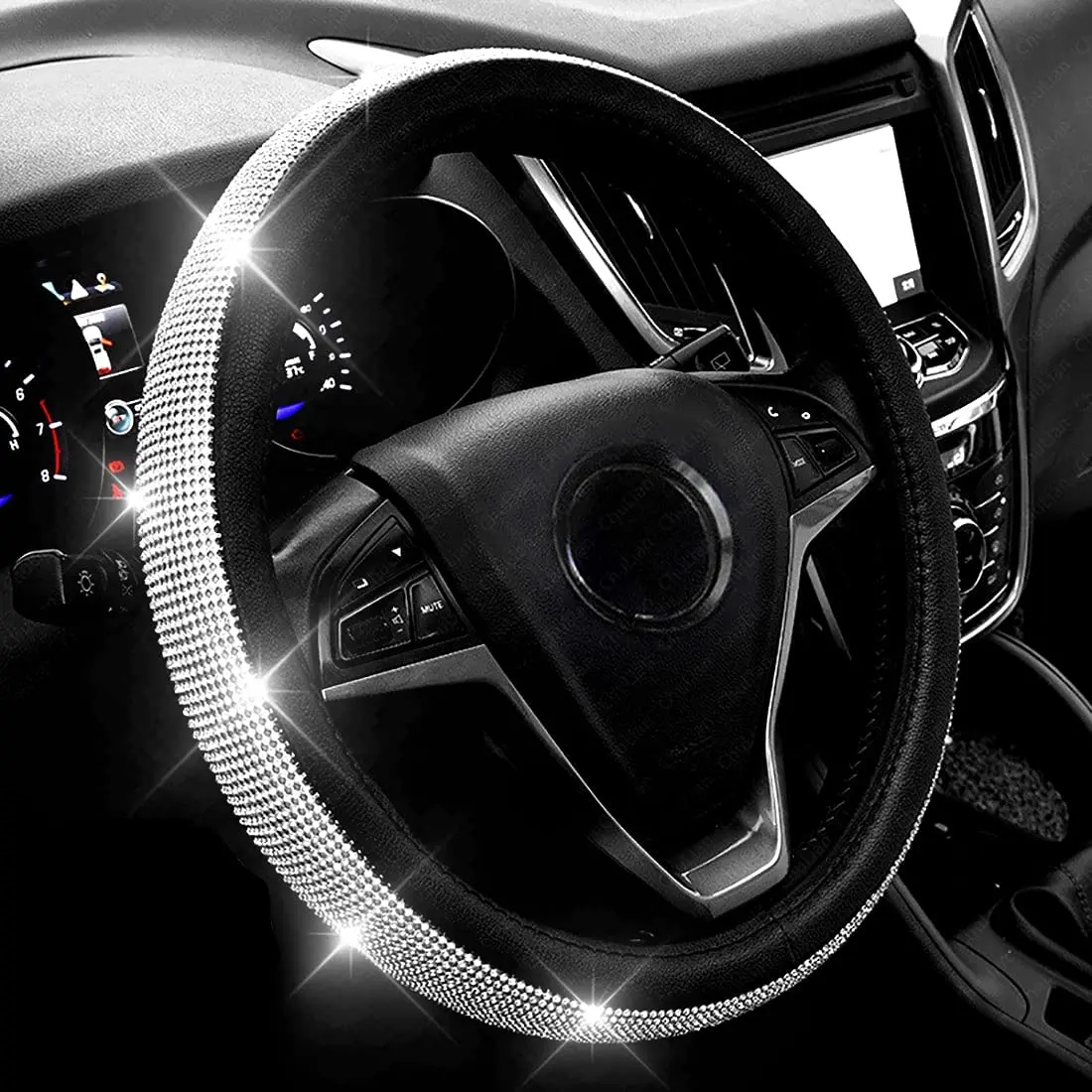 Diamond Leather Steering Wheel Cover for Women Girls,Black with Bling Bling Crystal Rhinestones LABBYWAY Steering Wheel Cover Universal Fit 15 inch 