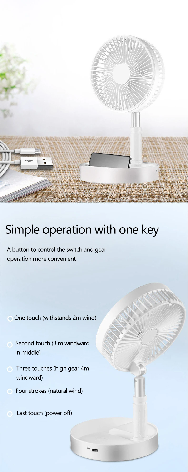 Usb Chargeable Fan, Plastic, 3.7, Battery - detail 6