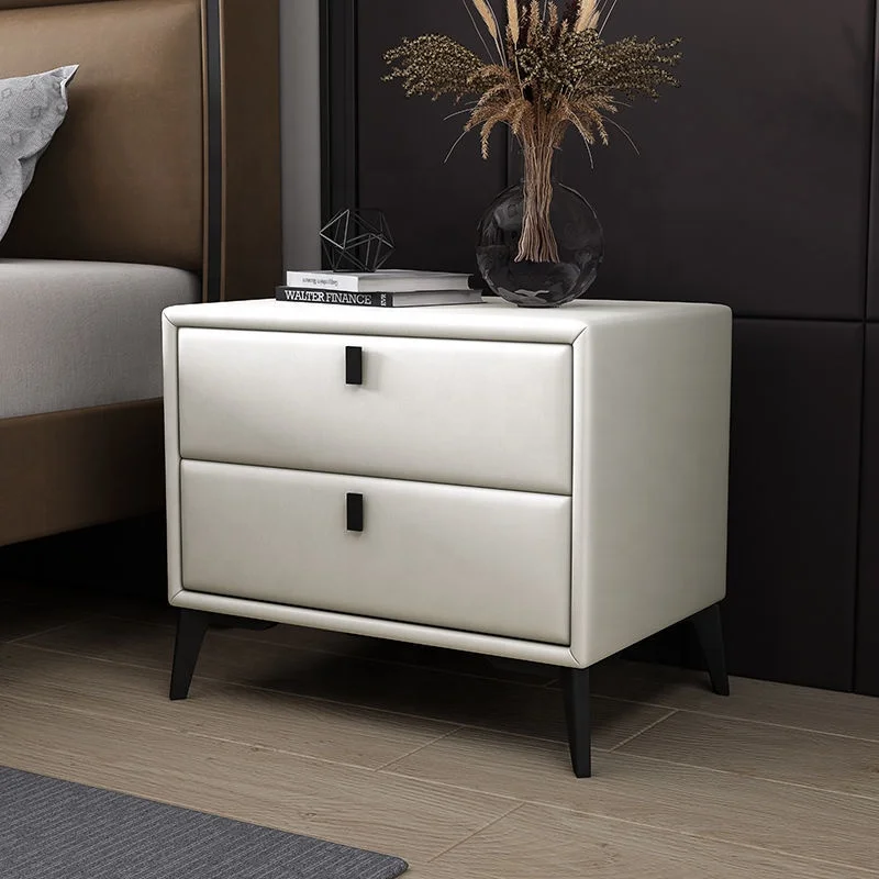 Full Solid wood light luxury nightstand Nordic contracted modern leather art storage of Bedside Cabinet Household Small Family