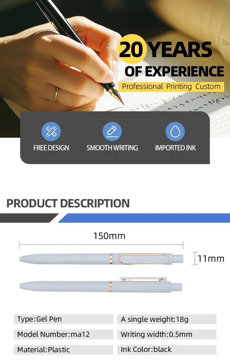 Customizable 0.5mm High Color Value Morandi Press Signature Gels Pens for Business Office Cute Printable Logo Writing Plastic