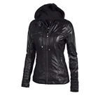 Leather Coats New Fashion Soft Leather Jackets Coats Lady Long Sleeve Zipper Hooded Short Leather PU Jacket