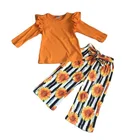 Girls Ruffle Top Baby Girls Fall Winter Ruffle Solid Long Sleeve Top Tie Sunflower Black Stripe Pant