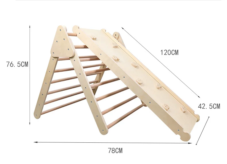 Sistem indra bayi mainan geser bingkai segitiga pendidikan awal pelatihan dalam ruangan pemasok mainan bingkai panjat lipat kayu anak-anak