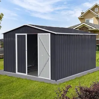 10 x 8 FT Outdoor Prefabricated Metal Storage Garden Sheds with Double Sliding doors