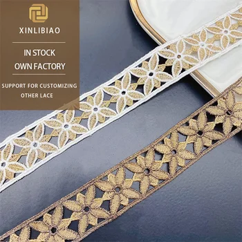 High Quality Water Soluble Wavy Lace Trim Embroidered Lace Clothing Accessories with Sequins for Women's Dresses