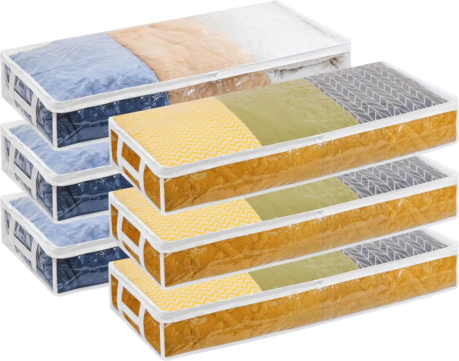 Large Capacity Quilt 6pcs Storage Bag Clear Window Folding Bag Clothes Blanket Bedding Storage Bag Organizer Under Bed Storage