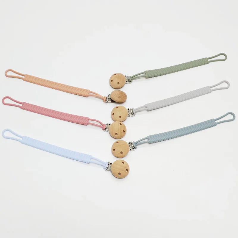 Chewable Wooden Silicone Dummy Pacifier Clip Silicone Baby Pacifier Clip Chain