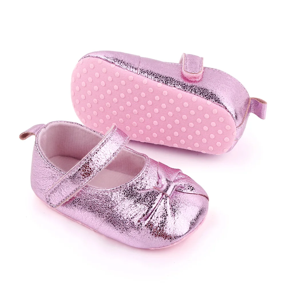 Spring and Autumn New Baby Girls Shiny Solid Color Bow Soft Soled Princess Walking Shoes manufacture