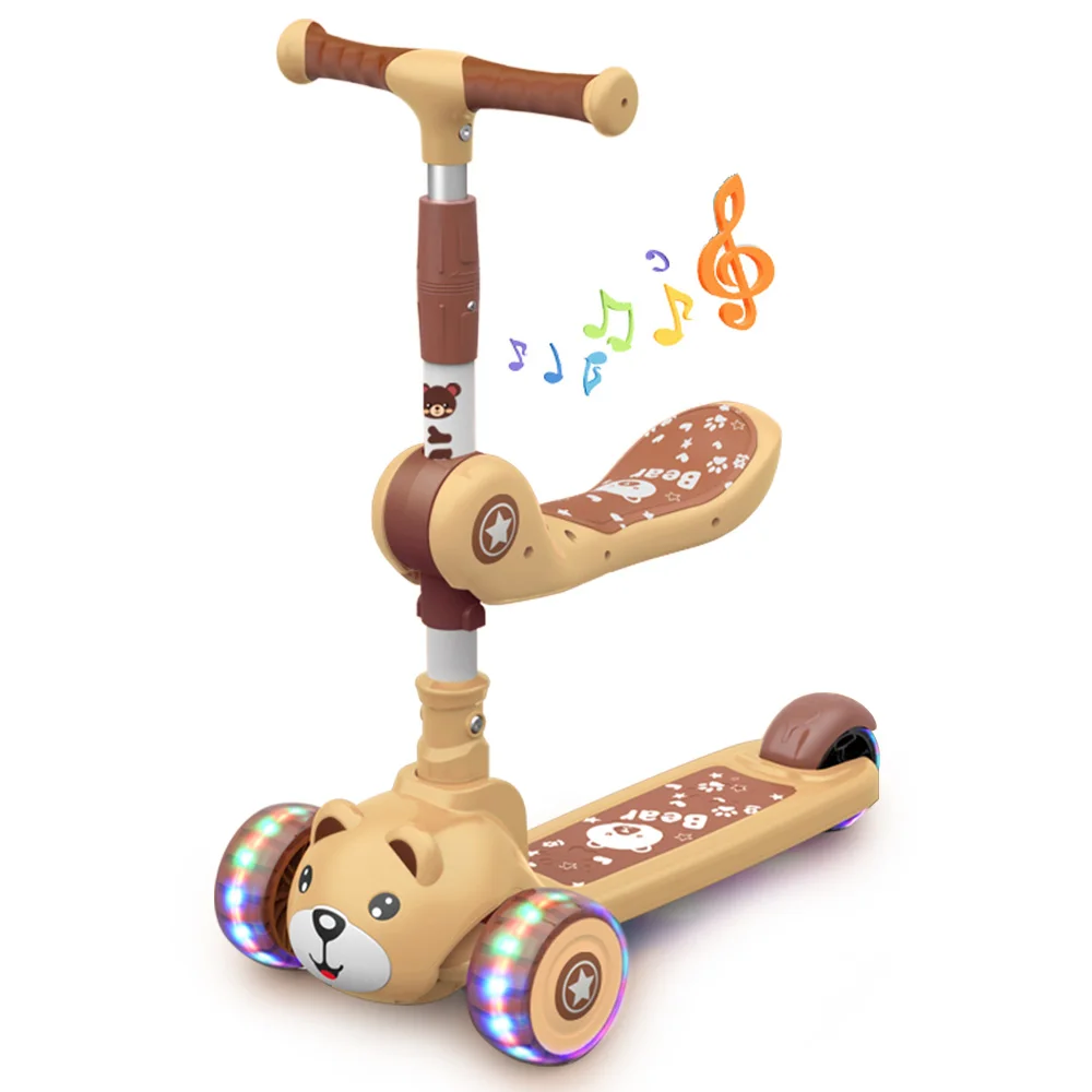 Toddlers Children's Scooter Kids 3 Wheels PU Lights Music Extra Wide Kids' Kick Scooter For Boys Girls Gift Sport Toys