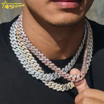 Shining fashion jewelry hip hop cuban chain 18k gold plated 14mm width brass AAAAA Zircon Cuban link chain