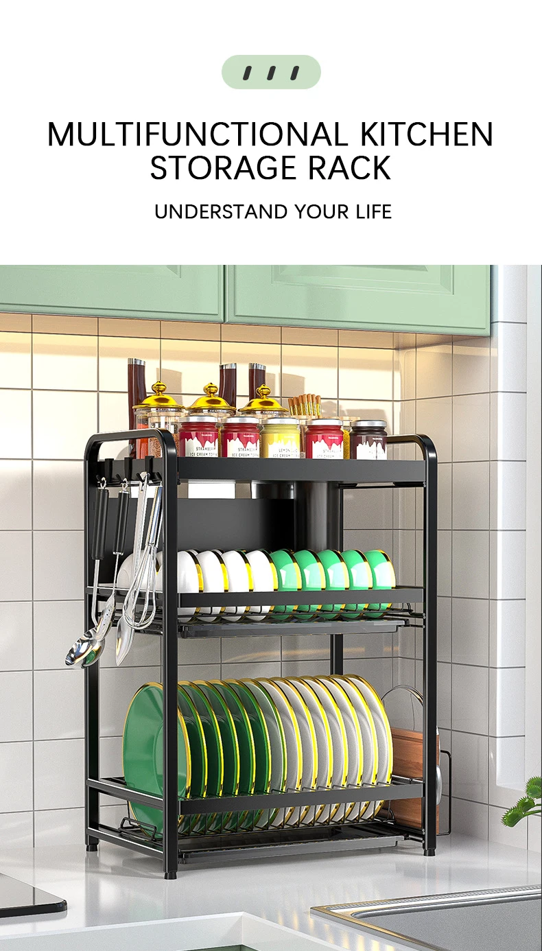 2-Tier Kitchen Spice Rack Organizer Standing Type for Dish and Bowl Tableware and Sundries for Living Room Use