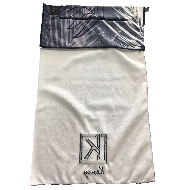 Custom printed cotton microfiber gym towel with zipper pocket