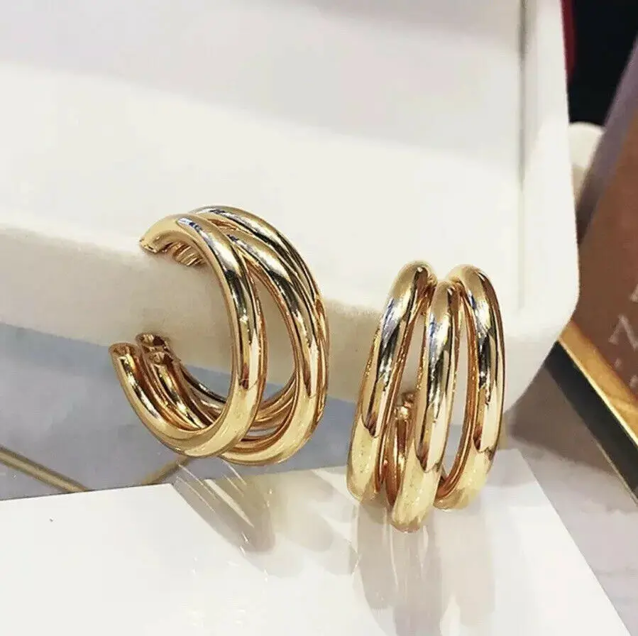 Hot Selling Trendy Geometric Hoop Earrings Gold Plated Three-line Hoop Earrings for Women