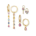 With Earring Gemnel Daily Wear 925 Silver Jewelry Silver Gold With Diamond Rainbow Huggie Hoop Earring Set