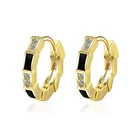 Cz Black Earrings Gemnel Brass Jewelry Gold Plated Cz Black Enamel Cuff Huggie Earrings For Women
