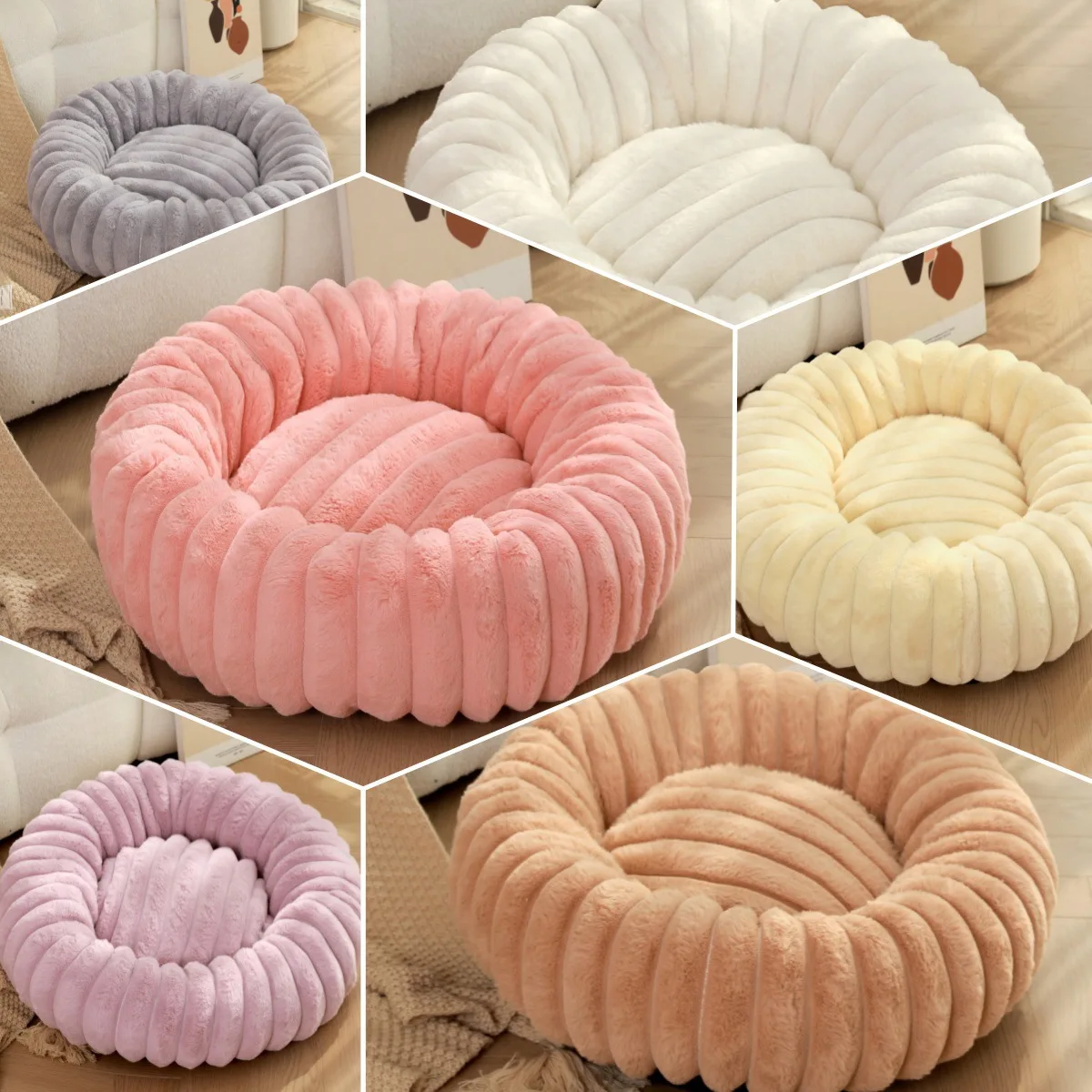 New Vertical Rabbit Plush Round Pet Bed Comfortable Donut Dog Bed Soft Washable Cat Mat Pet Cushion Pet Supplies manufacture