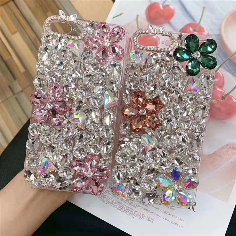 Luxury 3D DIY Bling Diamond Flower Phone Cases Women Girls Rhinestone Case Cover for iPhone 15 14 Samsung S24 S23 A34 A54