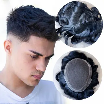 Factory Wholesale Australia PU and Swiss Lace Base Durable Breathable Human Hair System Replacement HairpieceToupee for Men