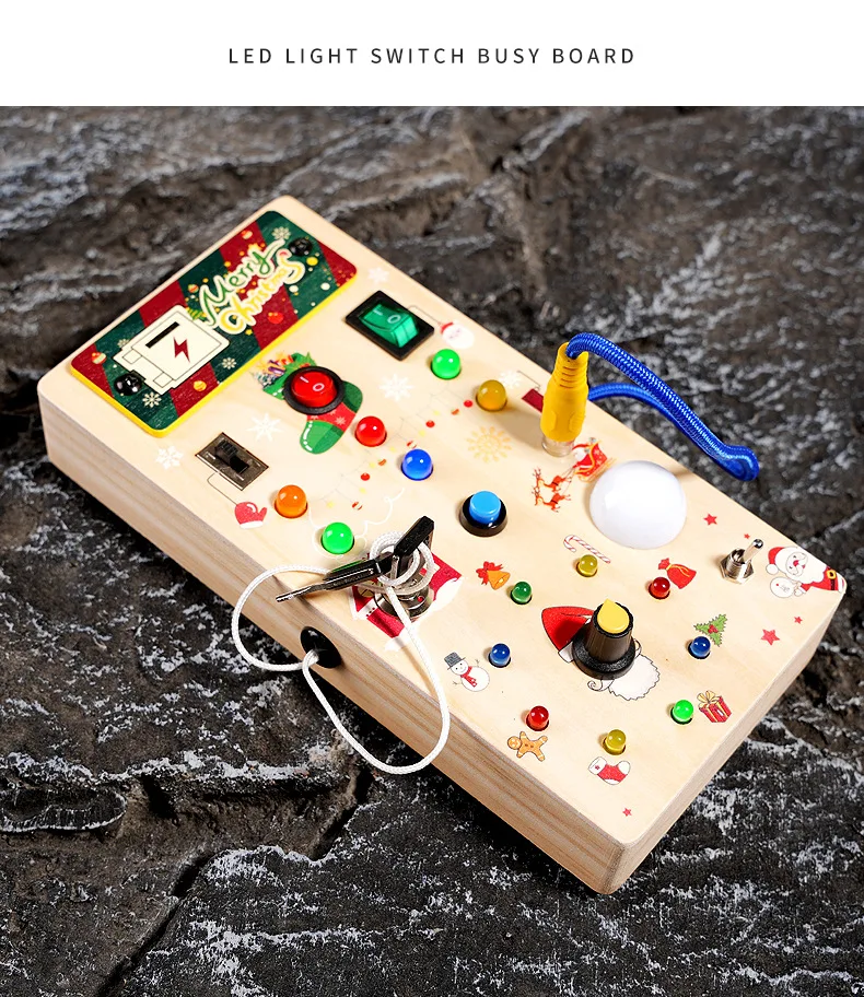 Lernspielzeug für Kinder, elektronisches LED-Licht, Baby, sensorisches Holzbrett, Montessori-Spielzeug für Kleinkinder, Weihnachtsgeschenke, Details