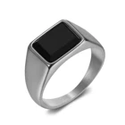 Black Ring New Products In Stock Natural Stone Black Agate Onyx Gold Vermeil Men's Ring Jewelry