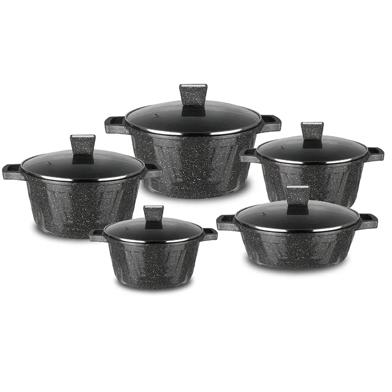 Custom Logo 10-Piece Kitchen Pots Set Nonstick Aluminum Granite Cookware Sustainable and Stocked Milk Bucket Cooking Pots