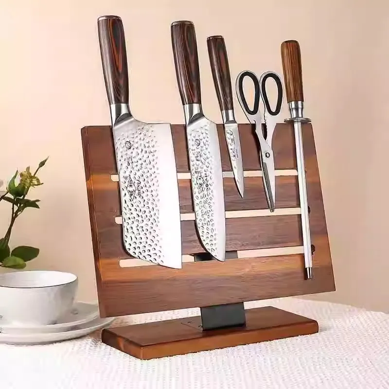 Hot Sale Acacia Wood Magnetic Knife Holder New Kitchen Storage Stand with Magnet Tool Holder