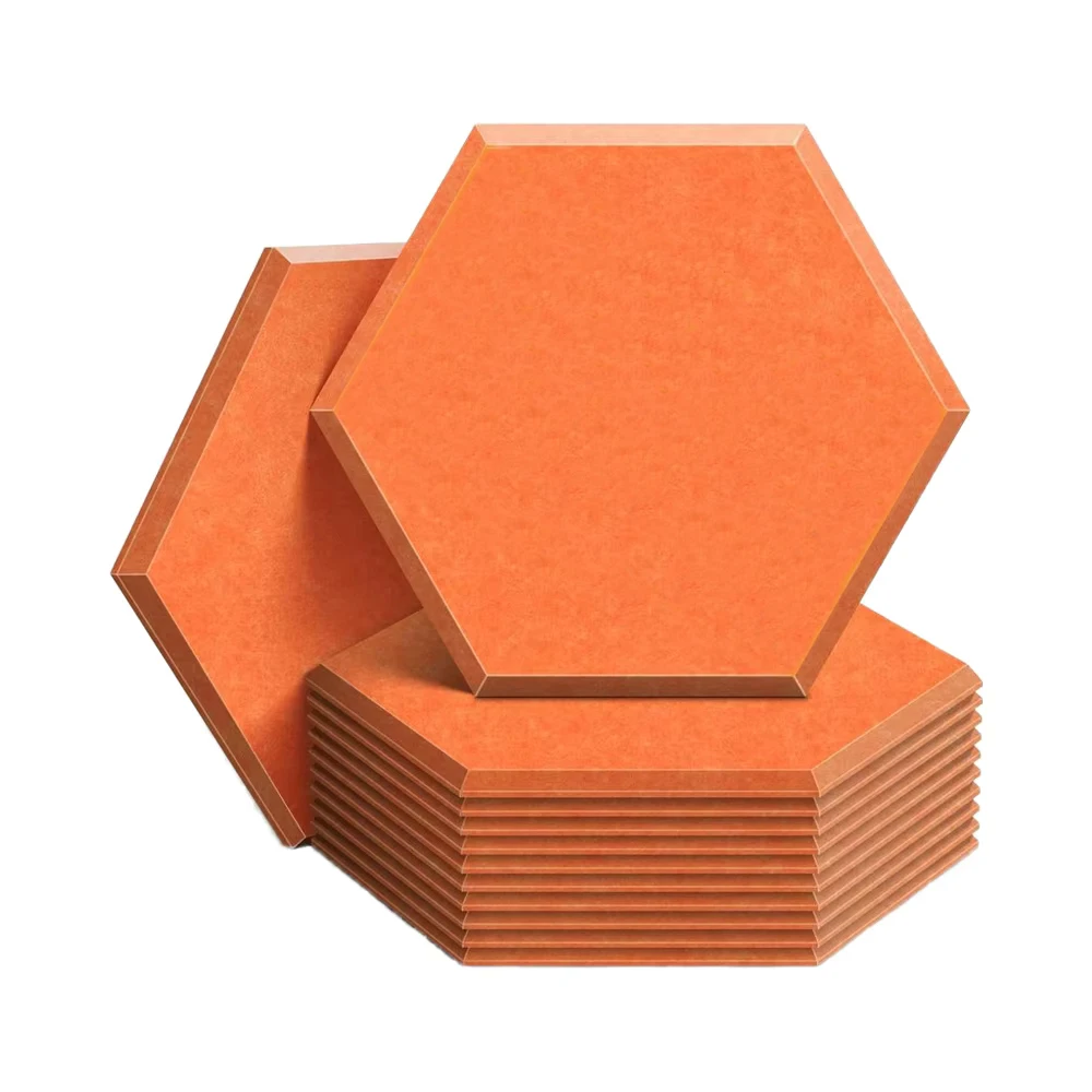 Modern 12-Pack 30*30cm Orange Hexagon Acoustic Panels Sound Proof Padding Dampening Panel for Home Hotel Apartment or School manufacture