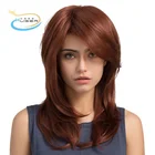 Red Hair Oblique Bangs Head Is Brown And Gradually Red Colour Natural Straight Hair Rose Elastic Net Hat