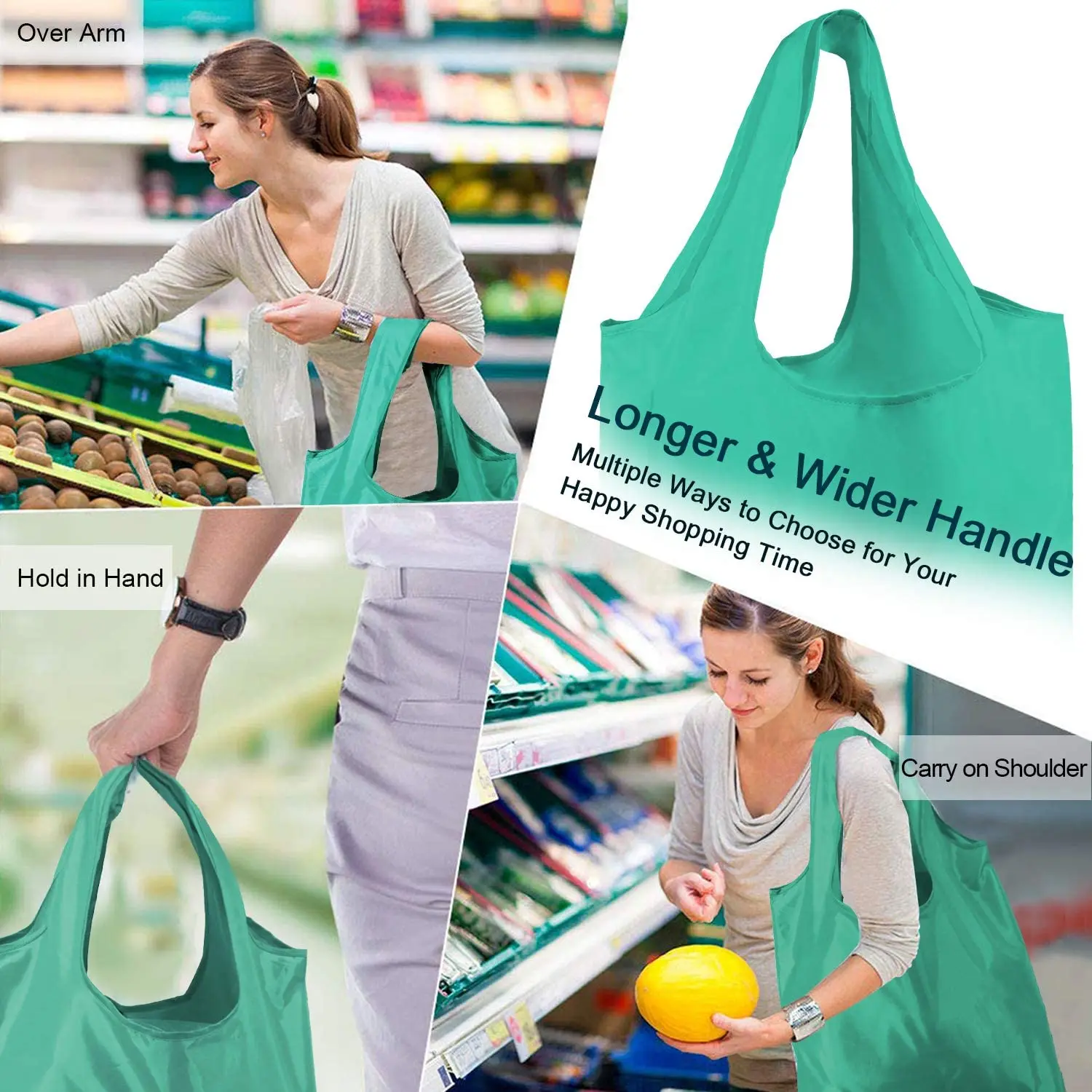 Custom Eco Recycle Nylon Foldable Grocery Tote Bag Polyester Reusable