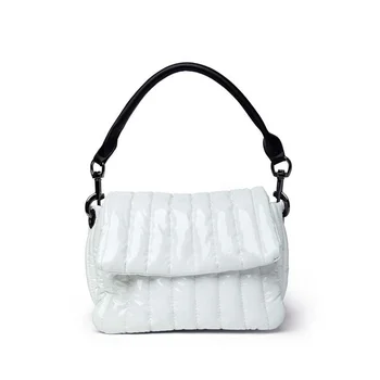 Nylon Waterproof Tote Bag Fall Winter Bubble Bag Down Cotton Shoulder Crossbody Purses Padded Large Women White Patent Handbag