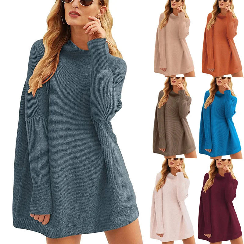 Wholesale Clothing Cotton Women Long Sleeve Knit Dress Customized Casual Sweater Dresses
