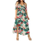 Plus Size Dress Women Plus Size Cold Shoulder Floral Maxi Bohemian Split Dress