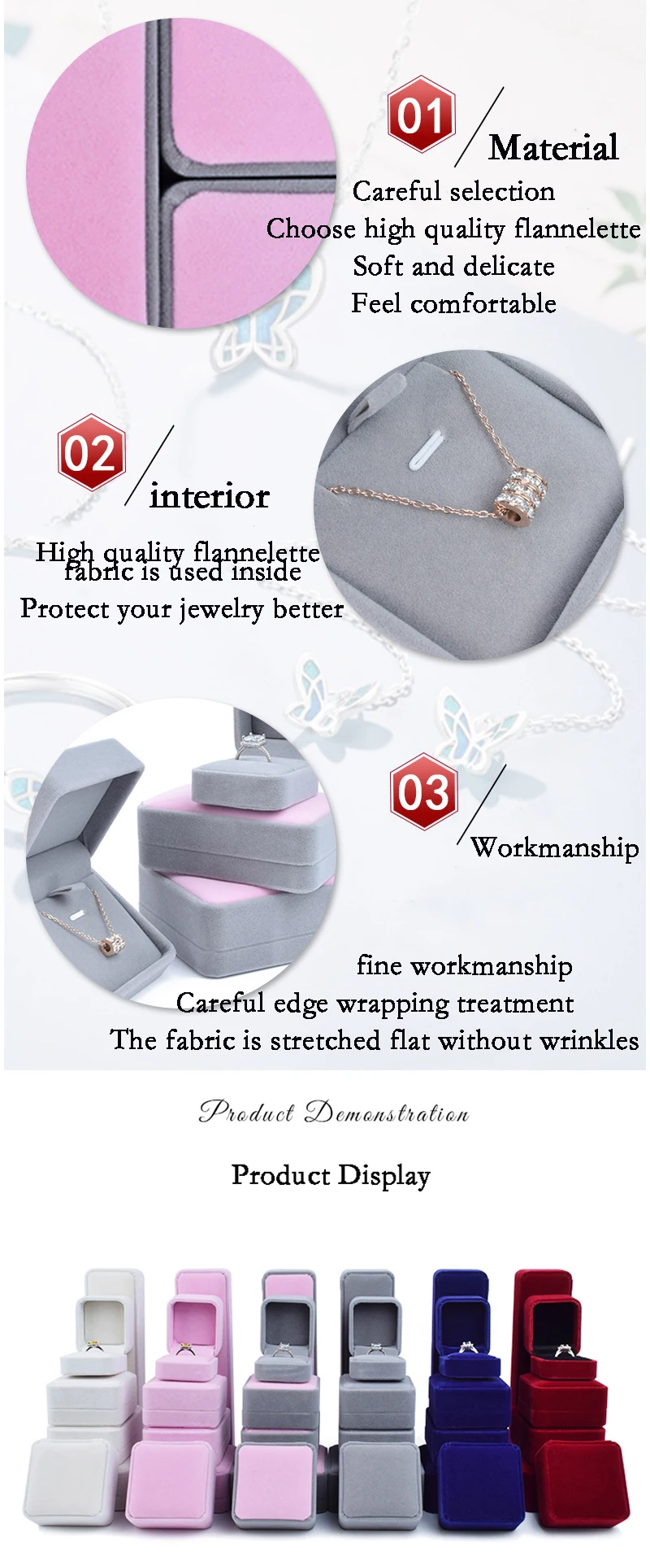 product custom velvet jewelry storage box with logo for ring earring necklace bracelet gift packaging jewelry set box-4