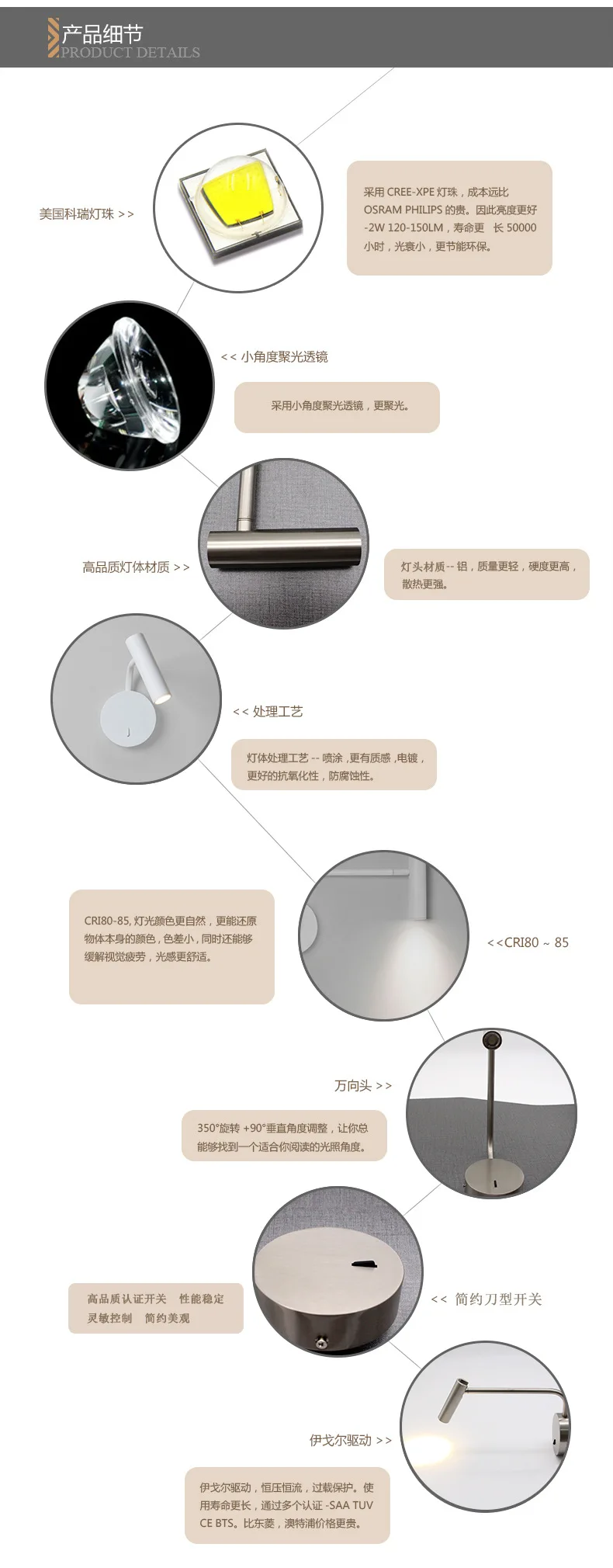 Artdecolite Adjustable Bedroom headboard wall light Gold Headboard LED hotel wall lamp