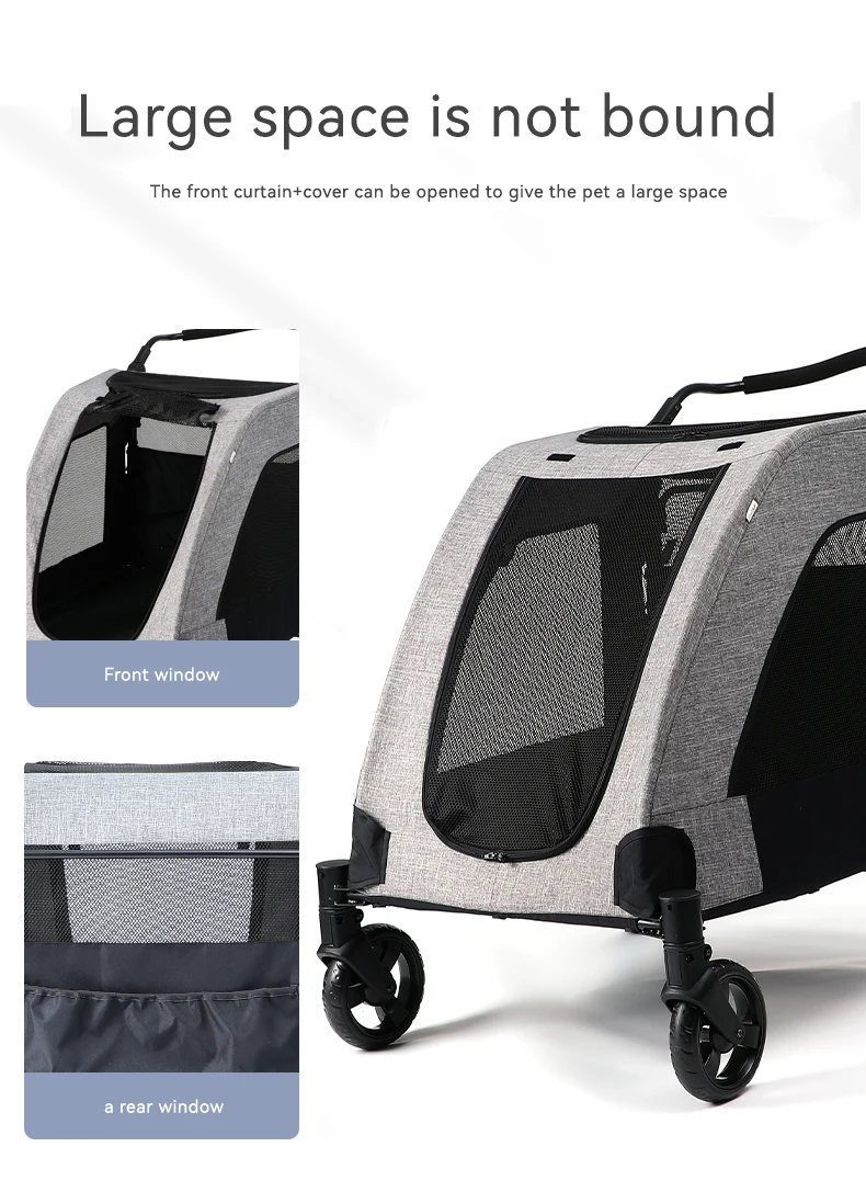 Sustainable Large Space Dog Stroller Traveling Bag Outdoor Pet Cart Durable Luxury Folding Pet Stroller factory