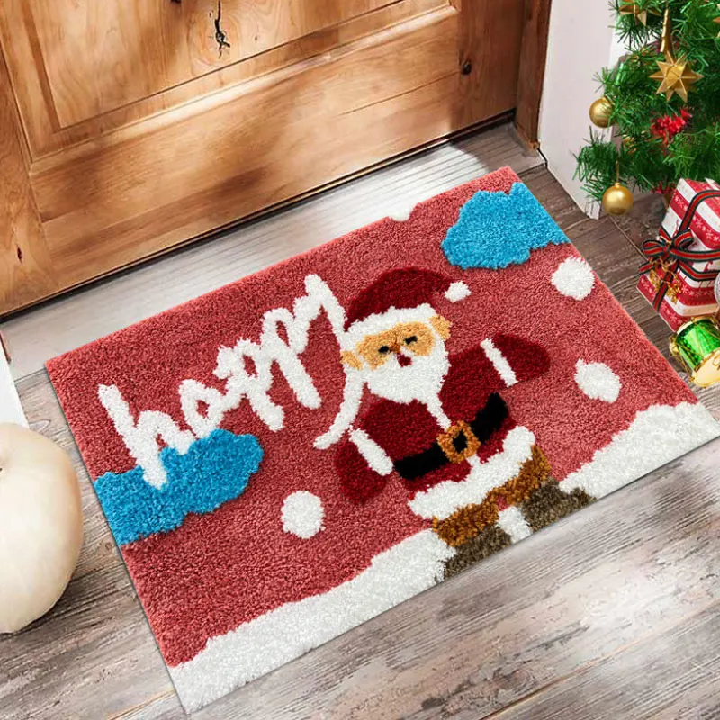 Christmas Cartoon Bathroom Door Floor Mat Water-Absorbent Home Entry Door Mat 3D Three-dimensional Tufted Christmas Carpet