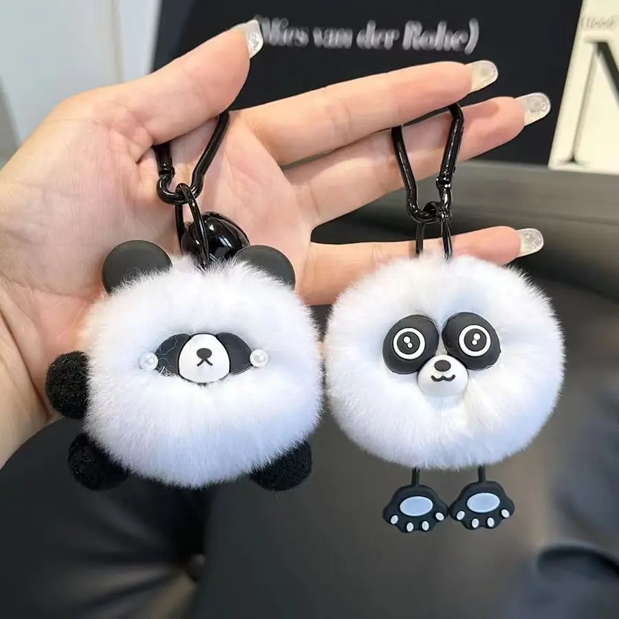 Soft cute Rex rabbit fur panda pendant personalized creative plush doll key chain bag pendant gift