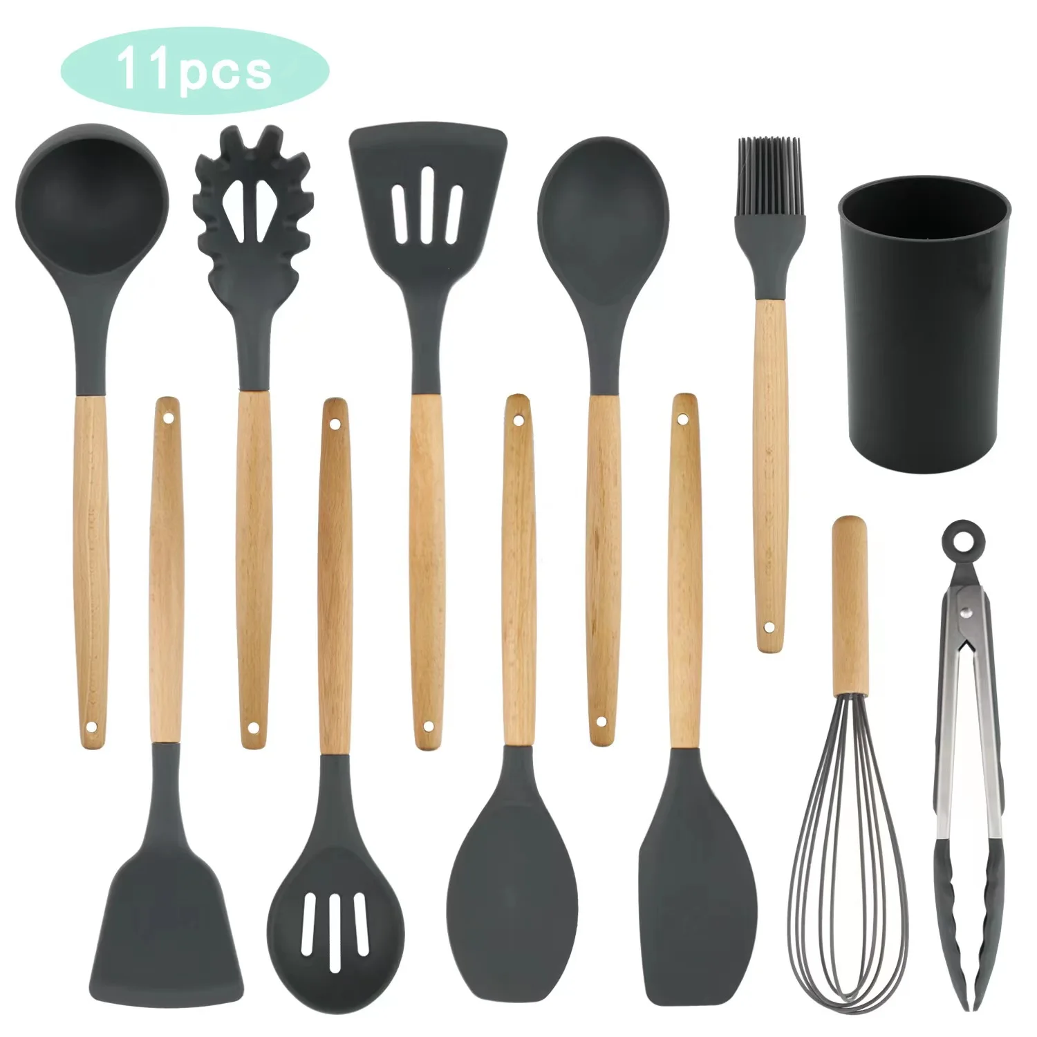 Factory Cheap 11 Pcs Food Grade Silicone Spatula Spoon Kitchen Utensils