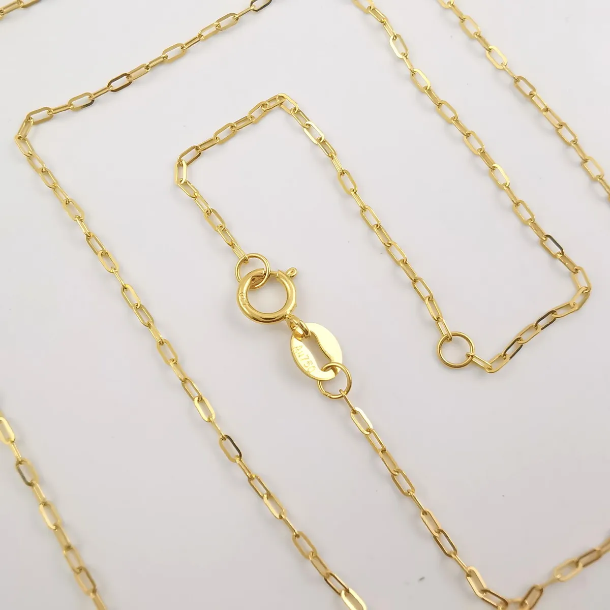 Genuine 18k Solid Yellow Gold Paper Clip Chain Necklace O Shape