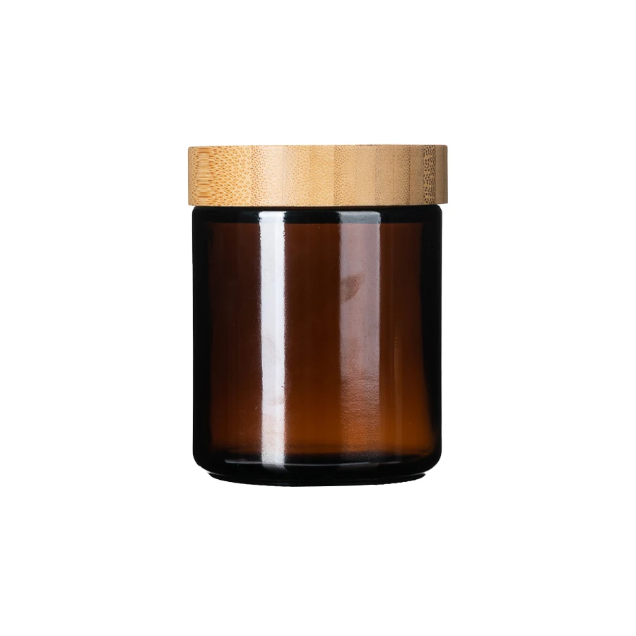 Round 9oz 270ml Brown Luxury Empty Straight Sided Glass Candle Holder Jar with 70 400 Finish Bamboo Screw Top Lids For Sale