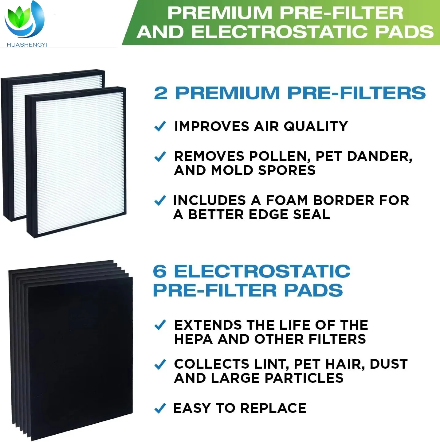 Premium 2 HEPA Activated Carbon Pleated Replacement Filters for Blueair 200/300 Series Models (201 303) Stop 201, 203, 205, factory