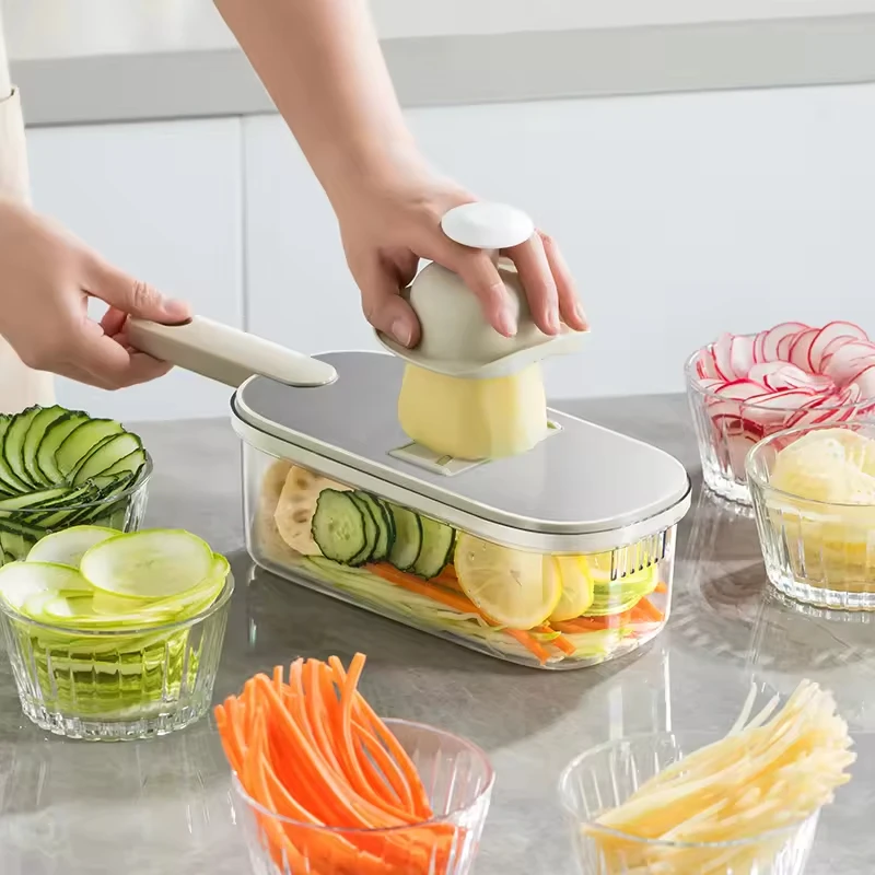 6-in-1 Professional Stainless Steel Vegetable Slicer Cutter Multi-Purpose Veggie Chopper with Comfortable Handle Plastic Peeler