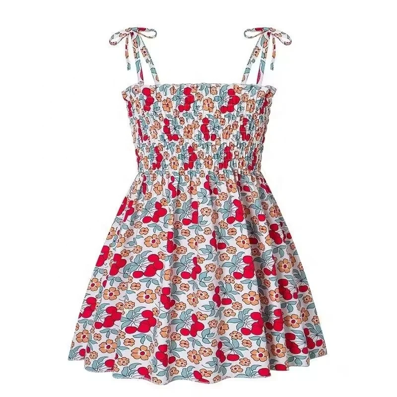 Girls Summer Dress Off Shoulder Ruffle Floral Spaghetti Strap Casual Sundress Tiered Midi Dress