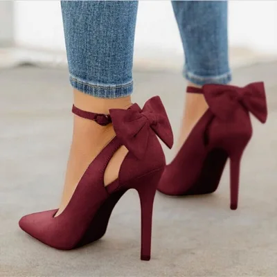 Fashion Plus Size 34-43 Bowknot Shoes Women Pointed Toe High Heels Woman Thin Heels Ladies Sexy Pumps Ladies Buckle Strap Shoes
