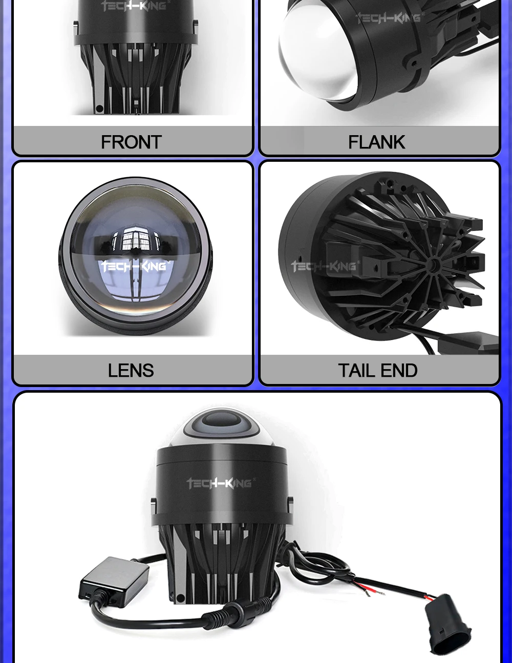 TECH-KING car accessories 3.0inch projector led fog lights for universal cars 12V 6000K 100W High brightness lens fog lamp