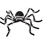 Black Decoration Black Plastic 7 Feet Giant Hairy Black Spider With Light Up Eyes Halloween Decoration Props