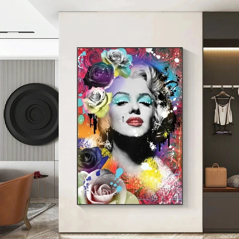 Marilyn Monroe Flowers Pop Art Prints Canvas Painting On The Wall