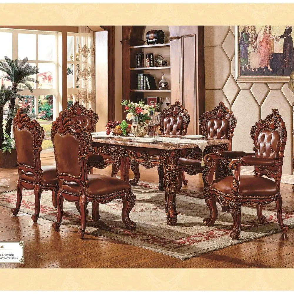 European Antique Style Dining Room Sets Marble Top Wood Dining ...