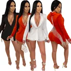 Sexy Sets Solid Color Sexy Deep V Tassel Long Sleeve Suit Sexy 2 Piece Sets Women Women Sets 2 Piece