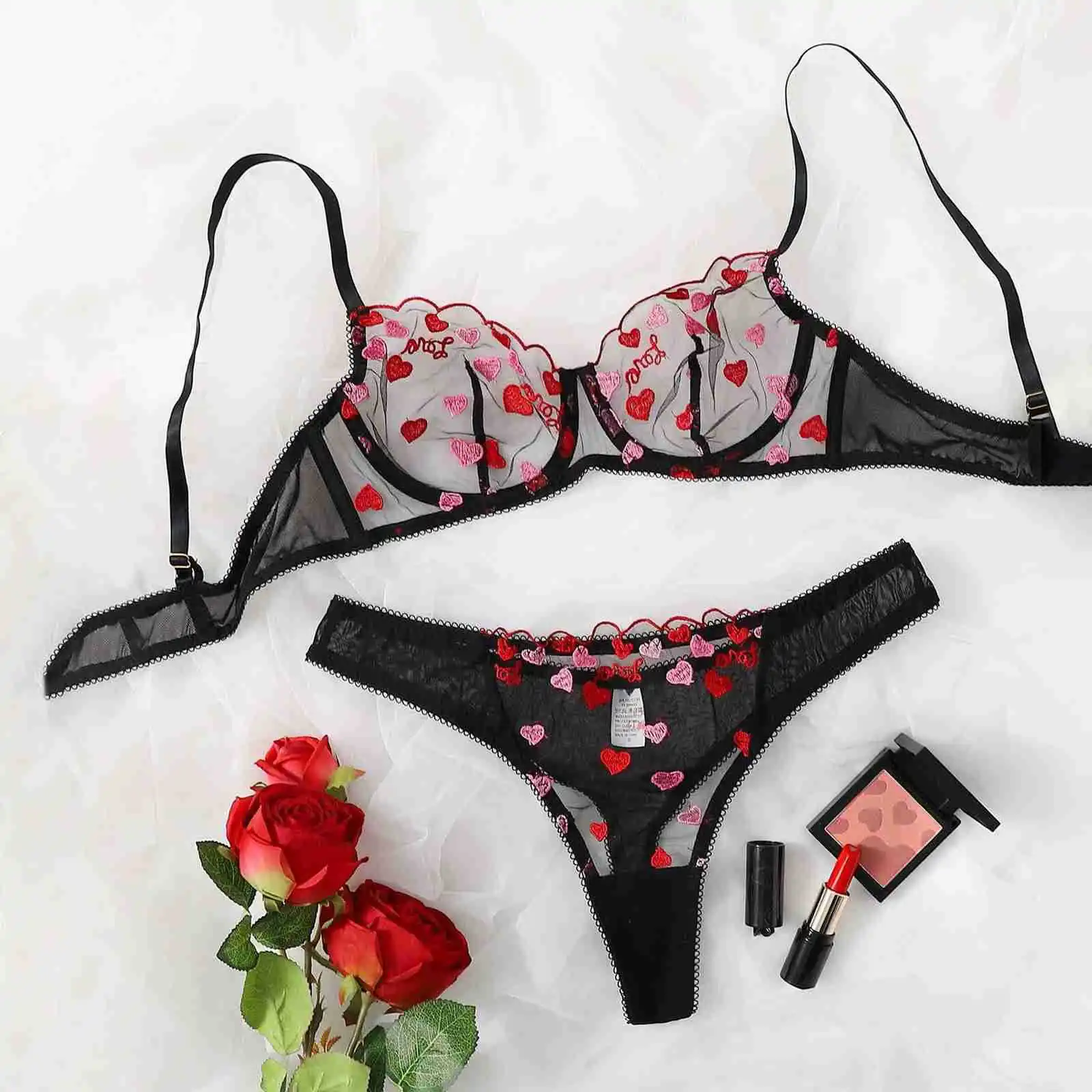 Women Sexy Lingerie Heart Shaped Embroidery Bra Brief Sets Sexy Women